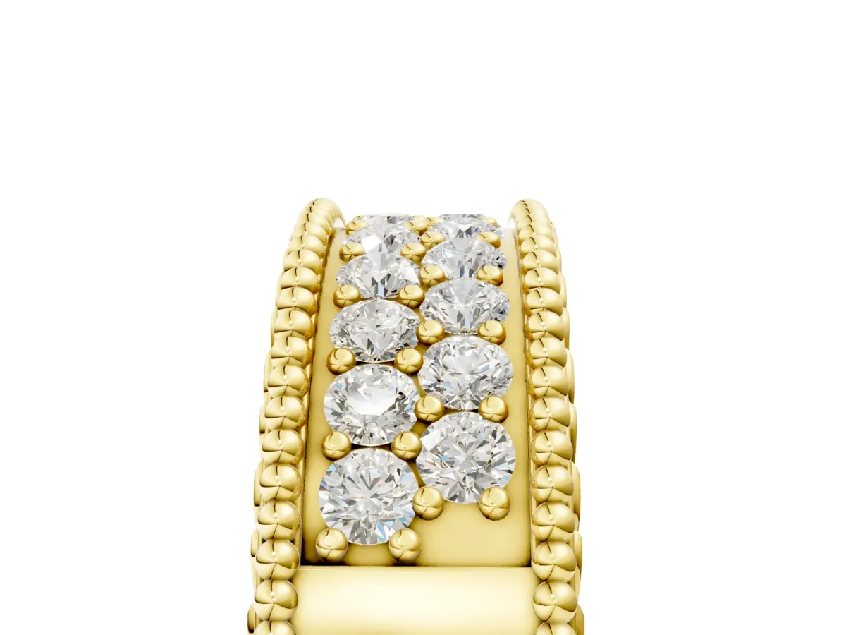 Round Cut Diamond Pave Eternity Band with Bead Prong Setting Yellow gold