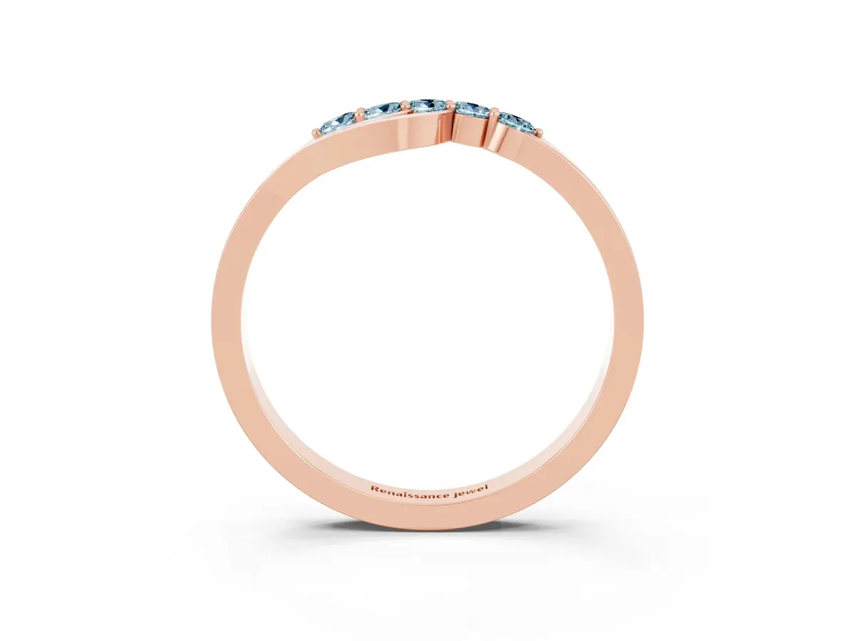 Five-Stone Round Aquamarine Crossover Band with Prong Setting Rose gold
