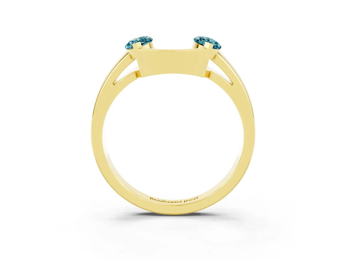 Marquise Blue Topaz Open Band Ring with Tension Setting Yellow gold