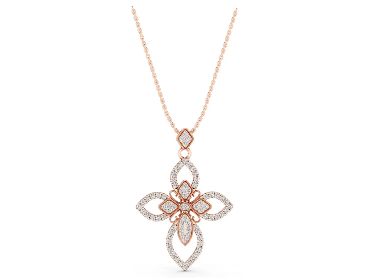 Pavé Marquise Diamond Cross Pendant Rose gold