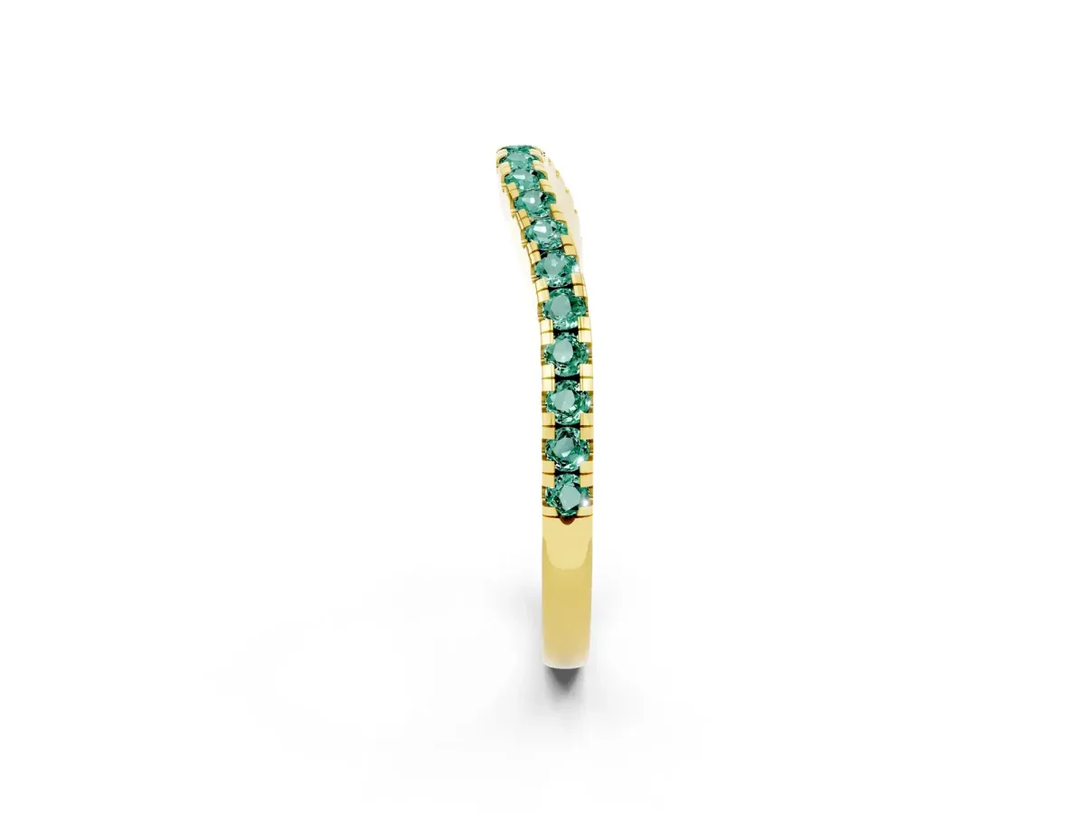Round Green Sapphire Pavé Half Eternity Band with Shared Prong Setting Yellow gold
