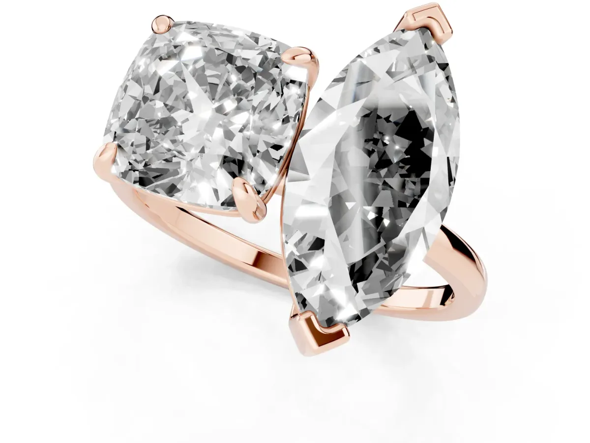 Cushion and Marquise Toi Moi Ring with Prong Setting and Plain Band Rose gold