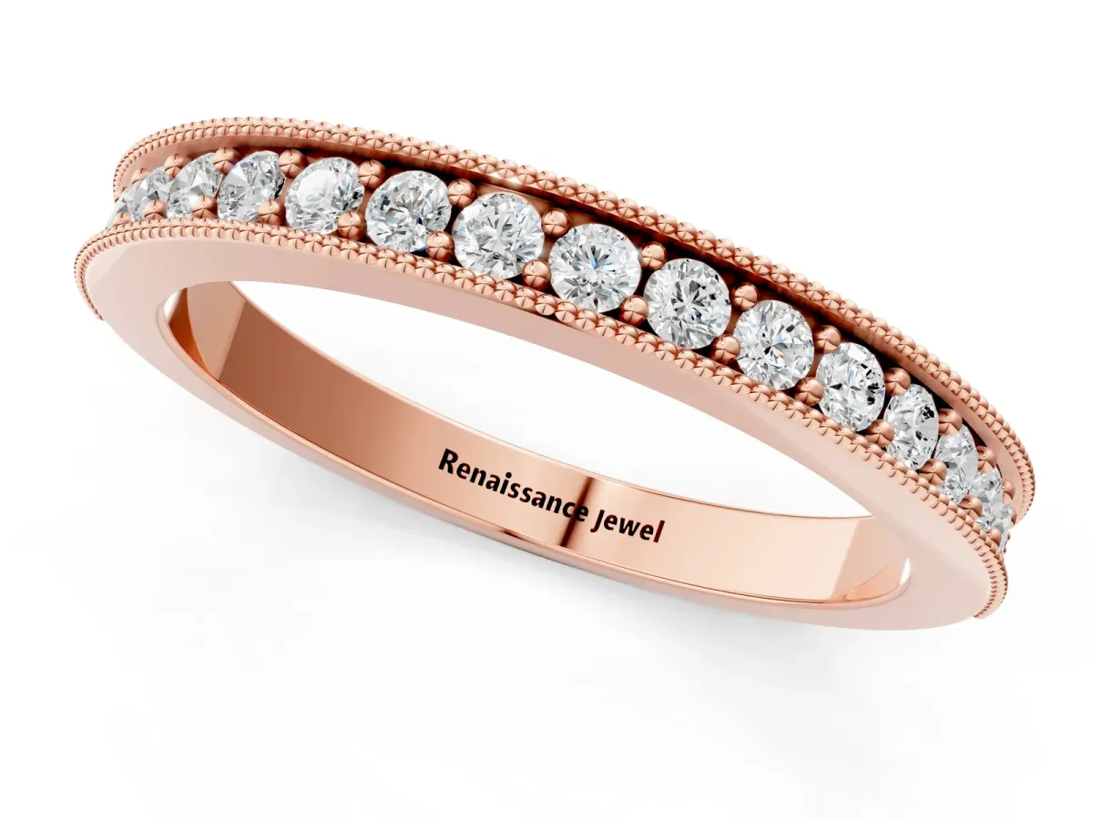 Round Diamond Milgrain Pavé Eternity Band Rose gold