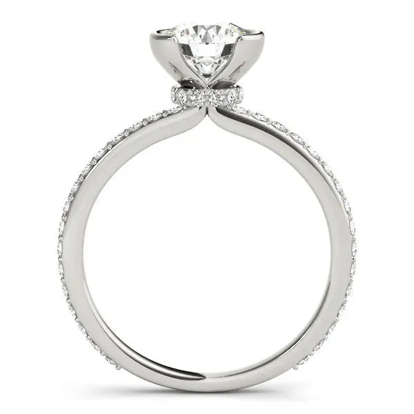 Round Cut Cut Diamond Pave Band Tension Setting Engagement Ring Silver