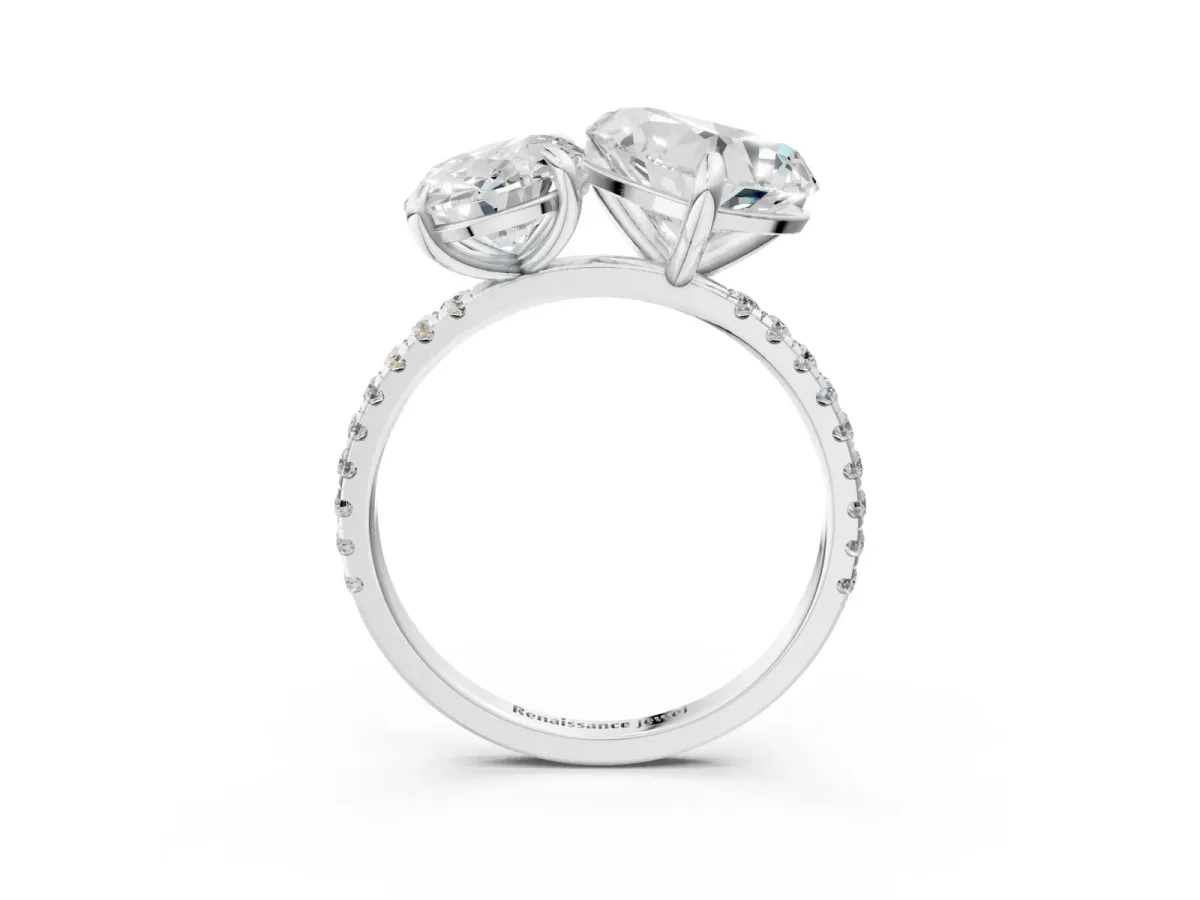 Oval and Heart Toi Moi Ring with Prong Setting and Micro Pave Band Silver