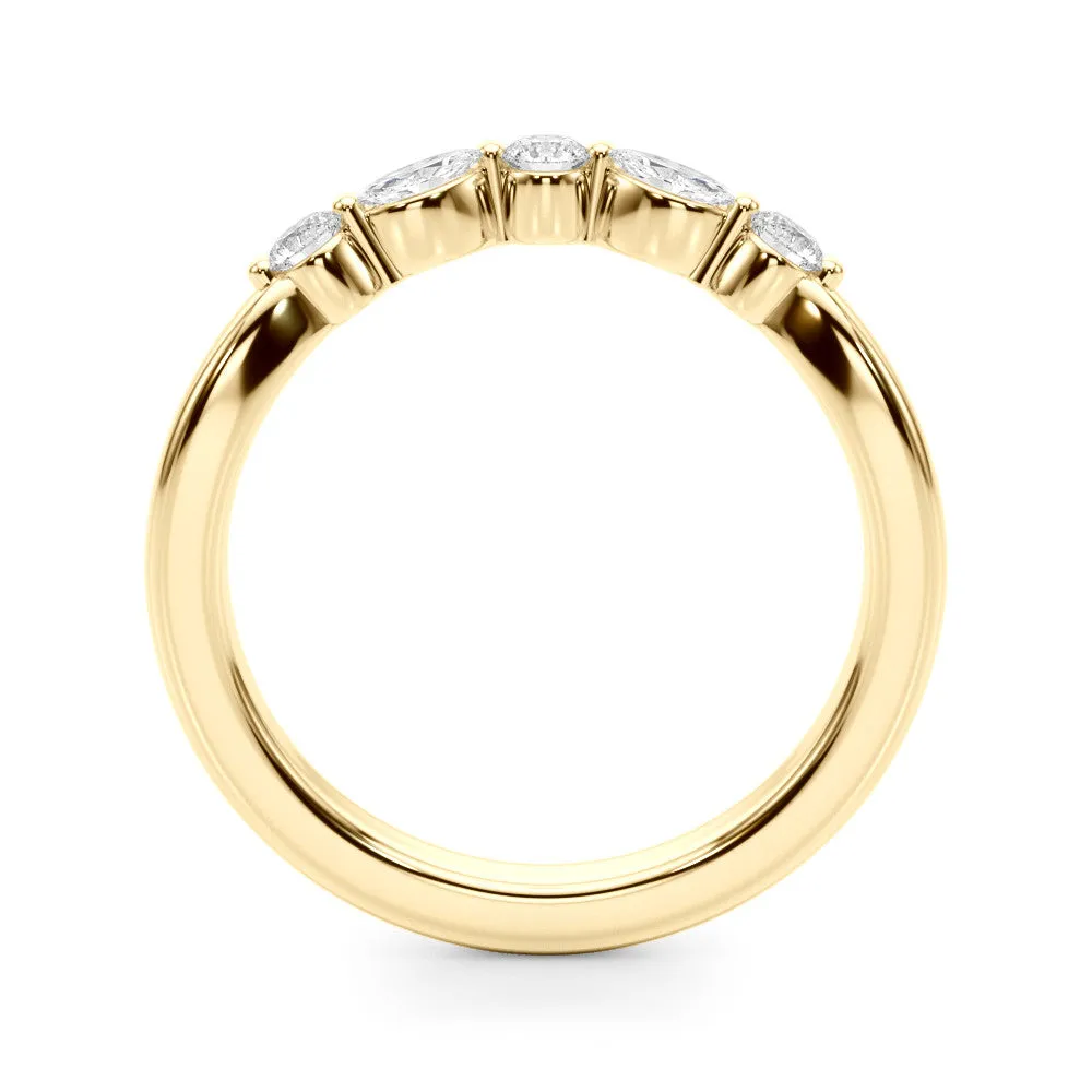 Marquise and Round Diamond Half Eternity Band with Prong Setting Yellow gold