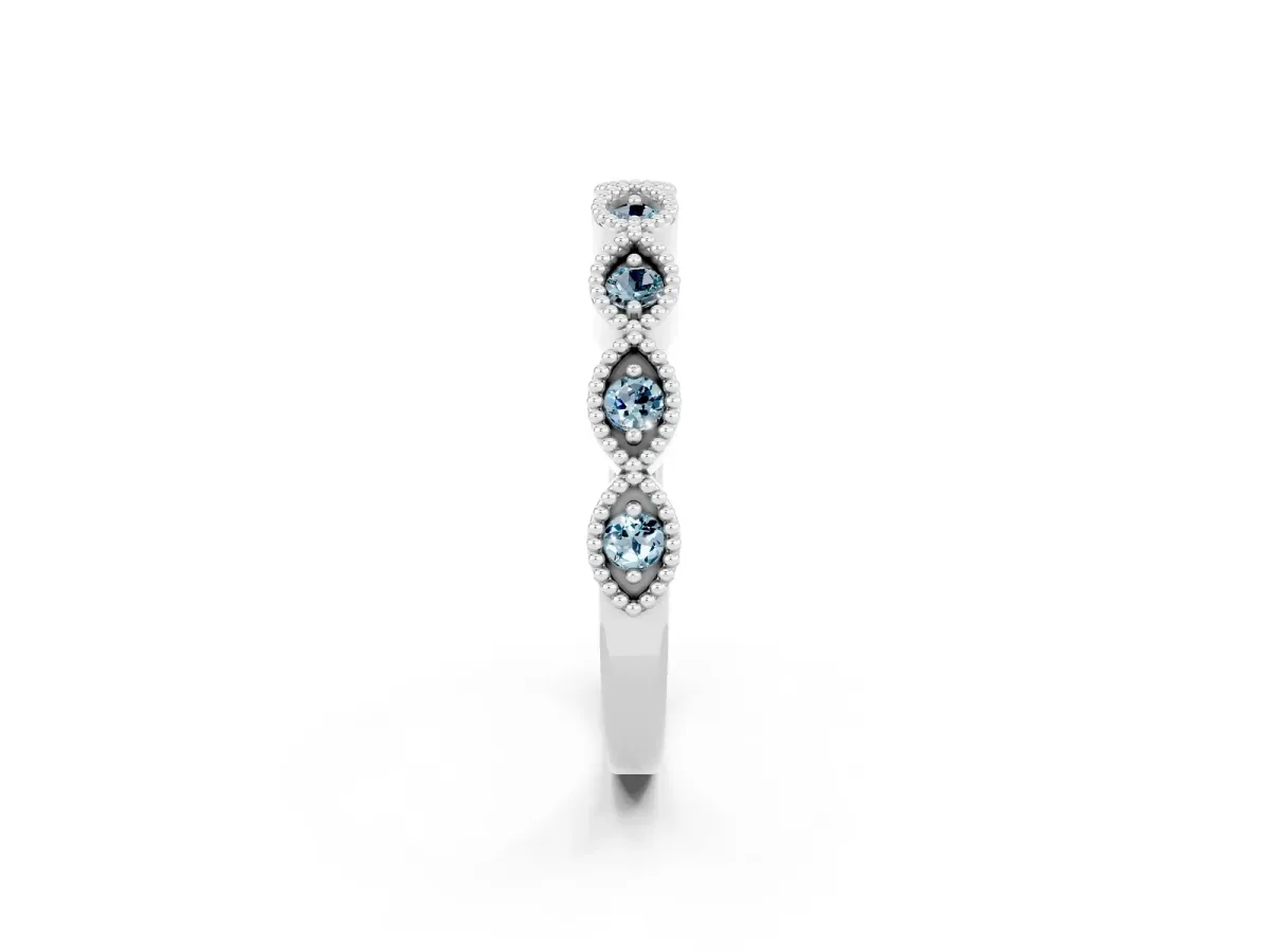 Milgrain Marquise Aquamarine Half Eternity Band with Bezel Setting Silver