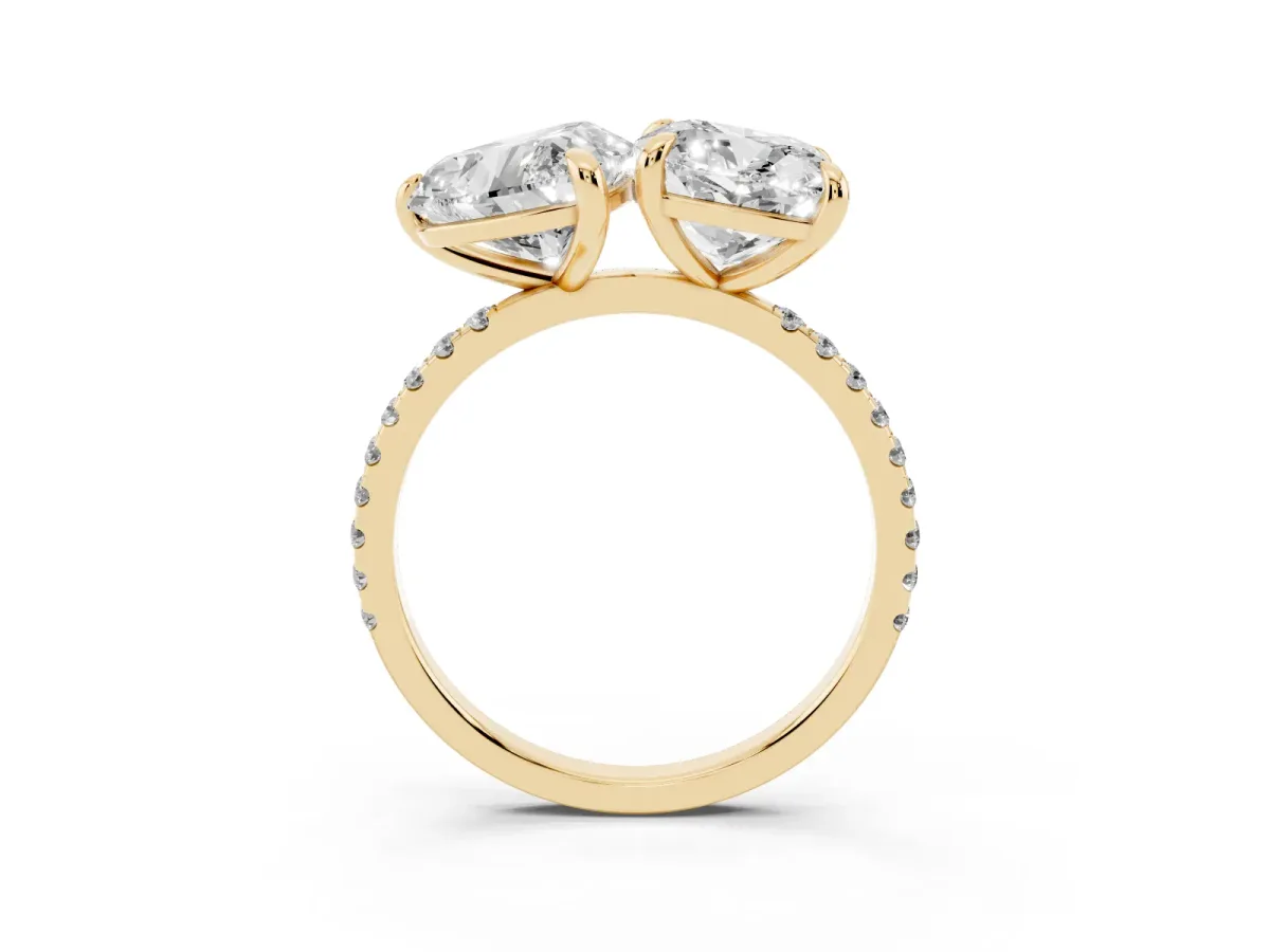 Cushion and Heart Toi Moi Ring with Prong Setting and Pave Band Yellow gold