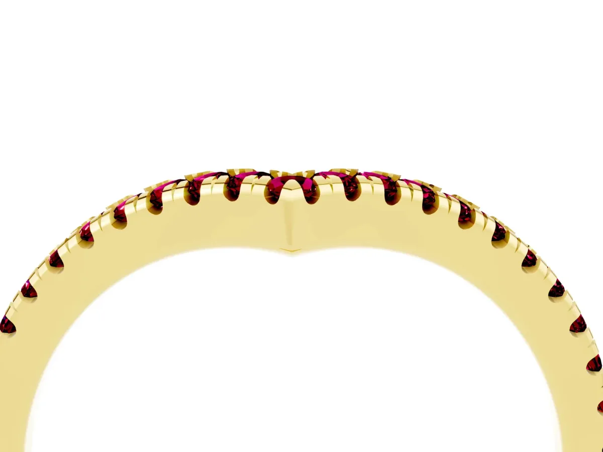 Pavé Round Garnet V-Shaped Chevron Band with Shared Prong Setting Yellow gold