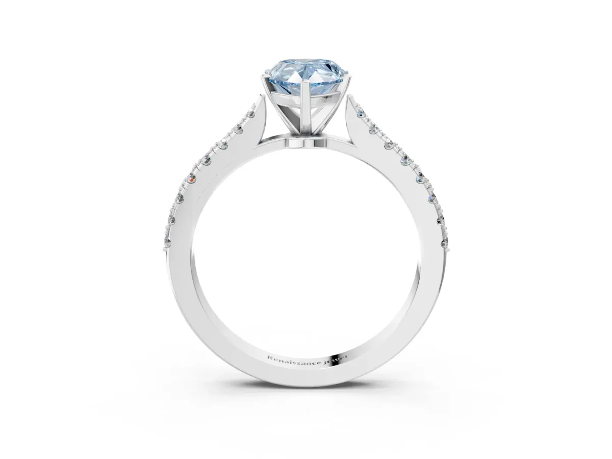 Fancy Blue Pear Cut Cut Solitaire Diamond Engagement Ring with Pave Band and Four-Prong Setting Silver