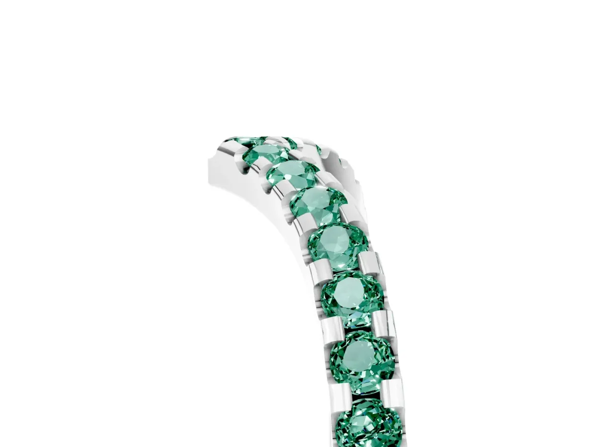Pavé Round Green Sapphire Chevron Band with Shared Prong Setting Silver