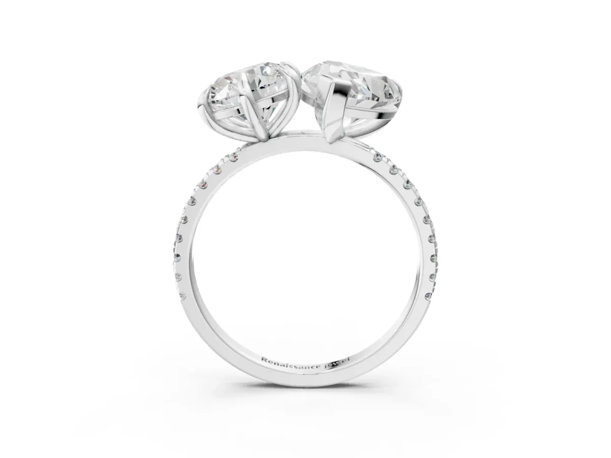 Round and Pear Toi Moi Ring with Prong Setting and Micro Pave Band Platinum