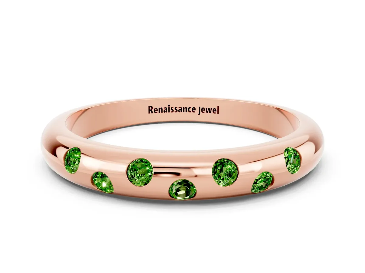 Round Peridot Flush-Set Comfort Fit Band Rose gold