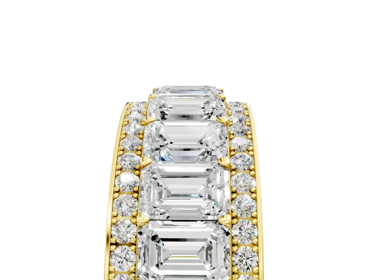 Emerald Cut and Round Diamond Multi-Row Mens Band Yellow gold