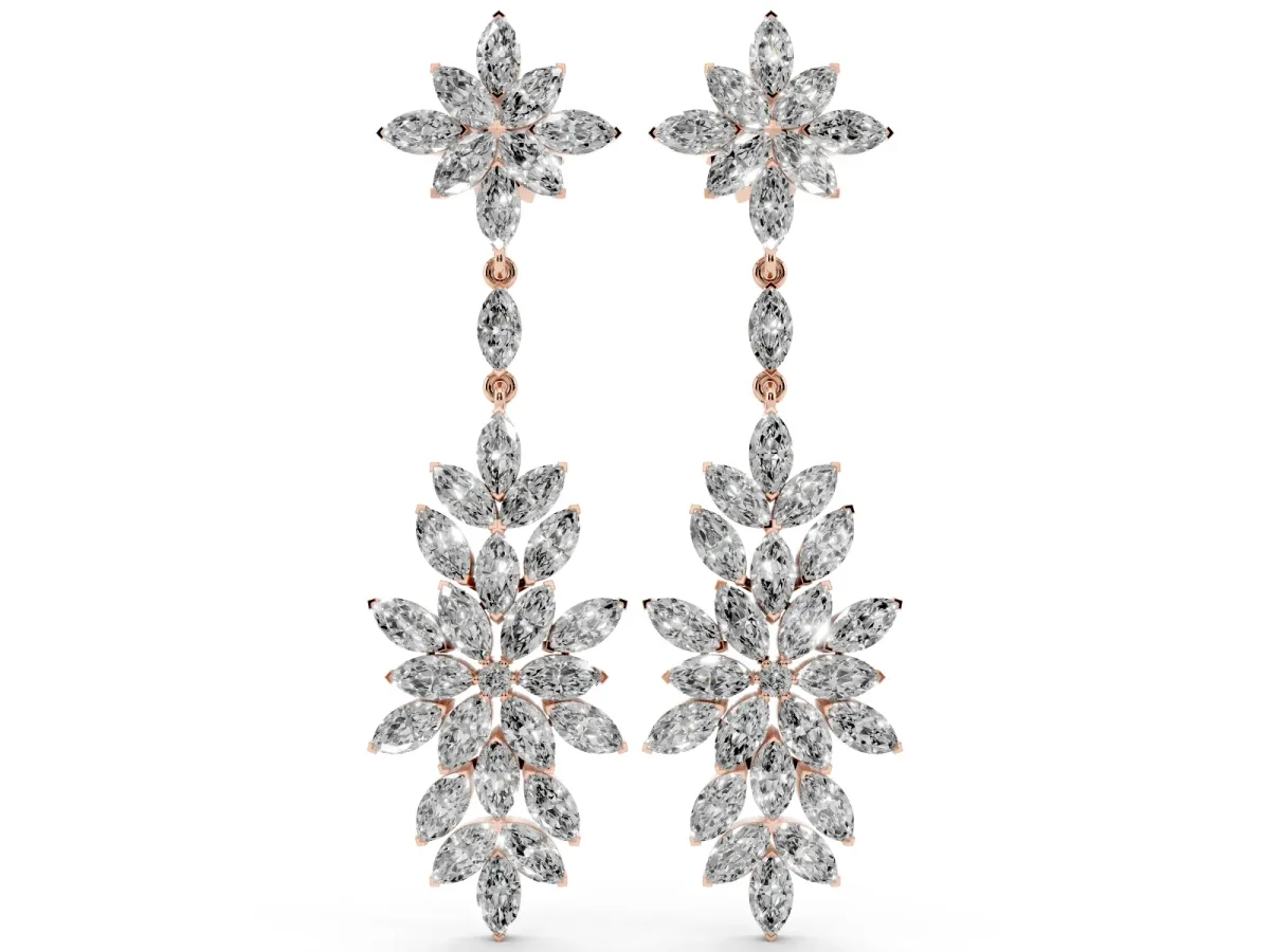 Marquise Diamond Floral Dangle Earrings Rose gold
