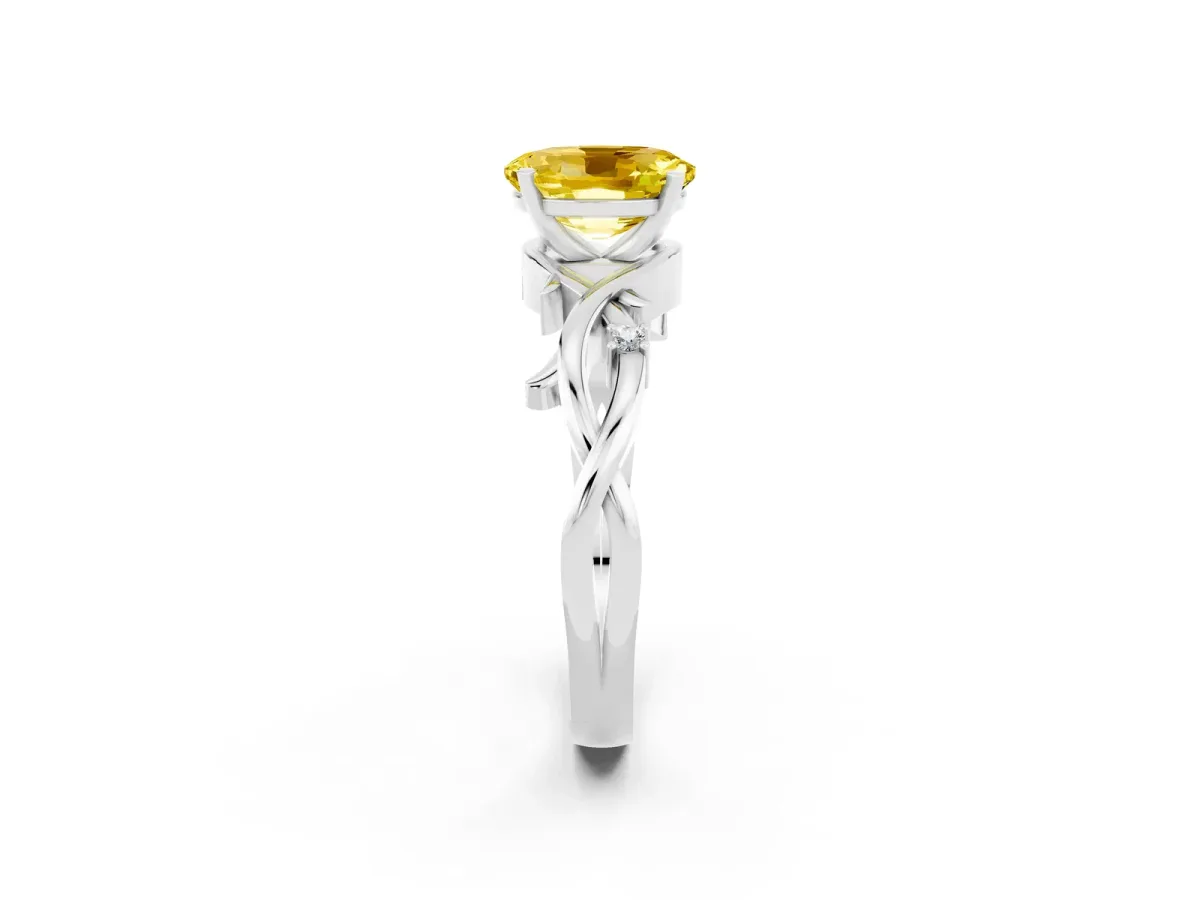 Oval Cut Yellow Sapphire Solitaire Ring with Twisted Band and Prong Setting Silver
