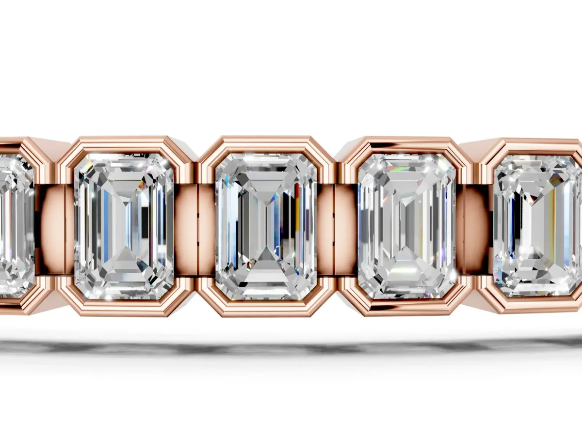 Emerald Cut Diamond Tennis Bracelet with Half Bezel Setting Rose gold