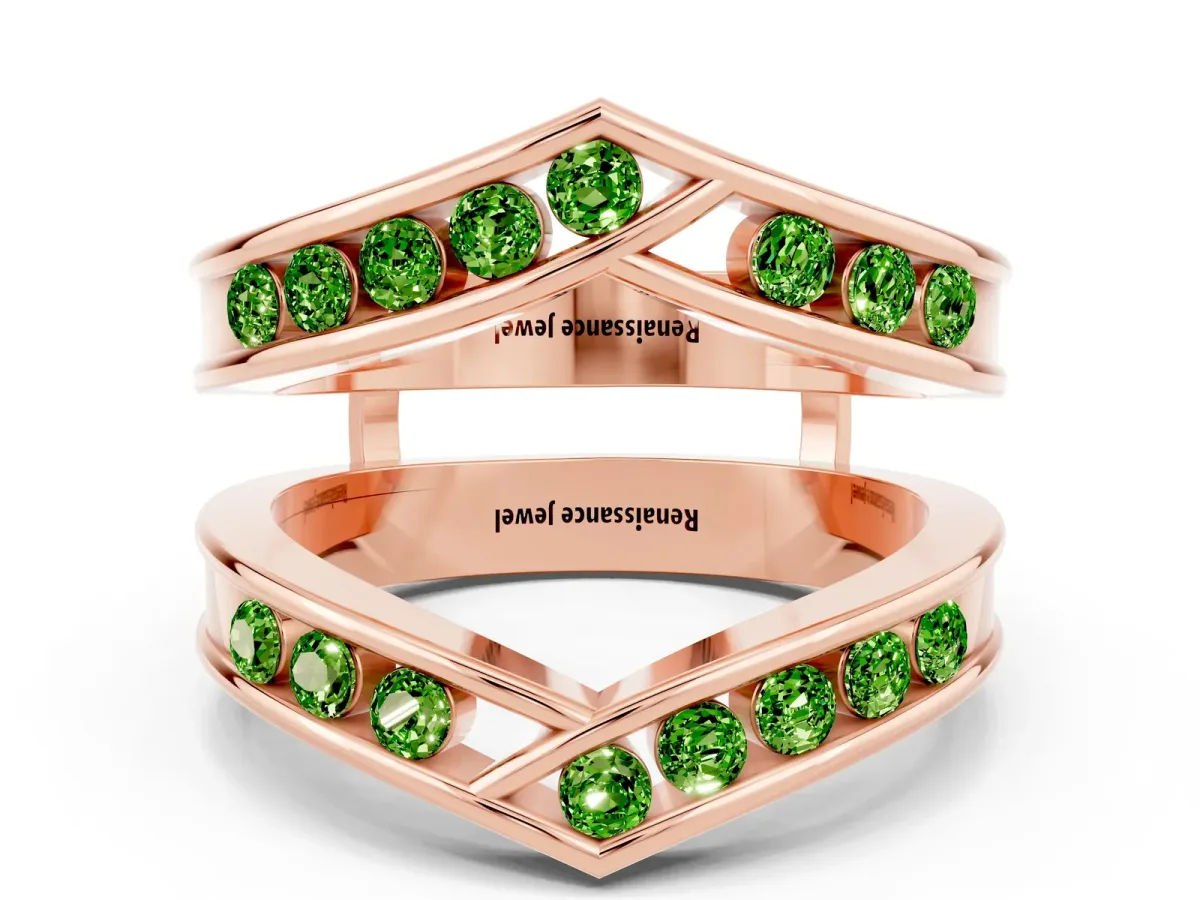 Round Peridot Channel-Set Chevron Band Rose gold