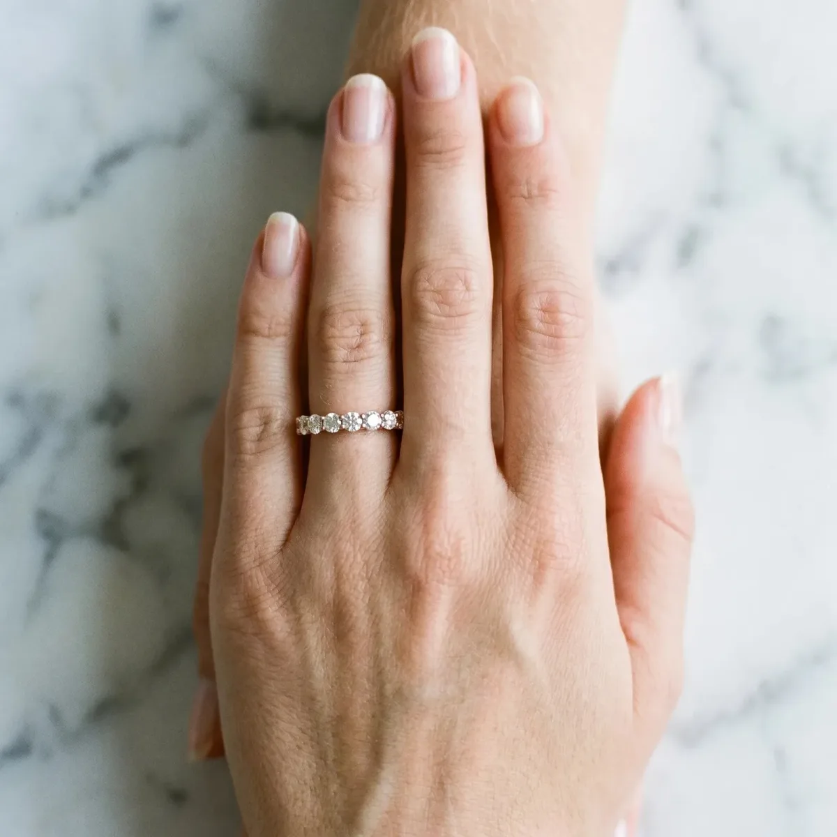 Round Diamond Half Eternity Band with Prong Setting Rose gold