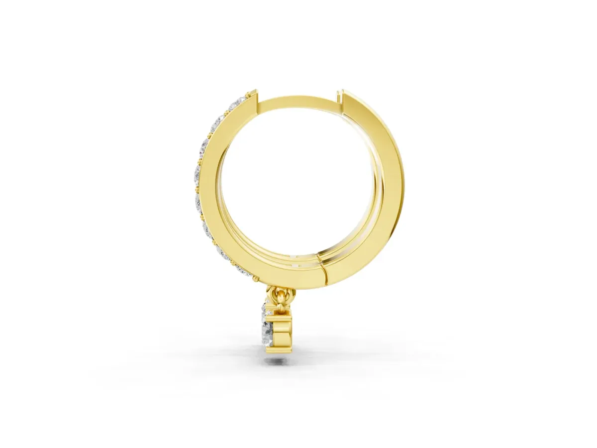 Round Cut Diamond Pavé Hoop Earrings with Drop Accent Yellow gold
