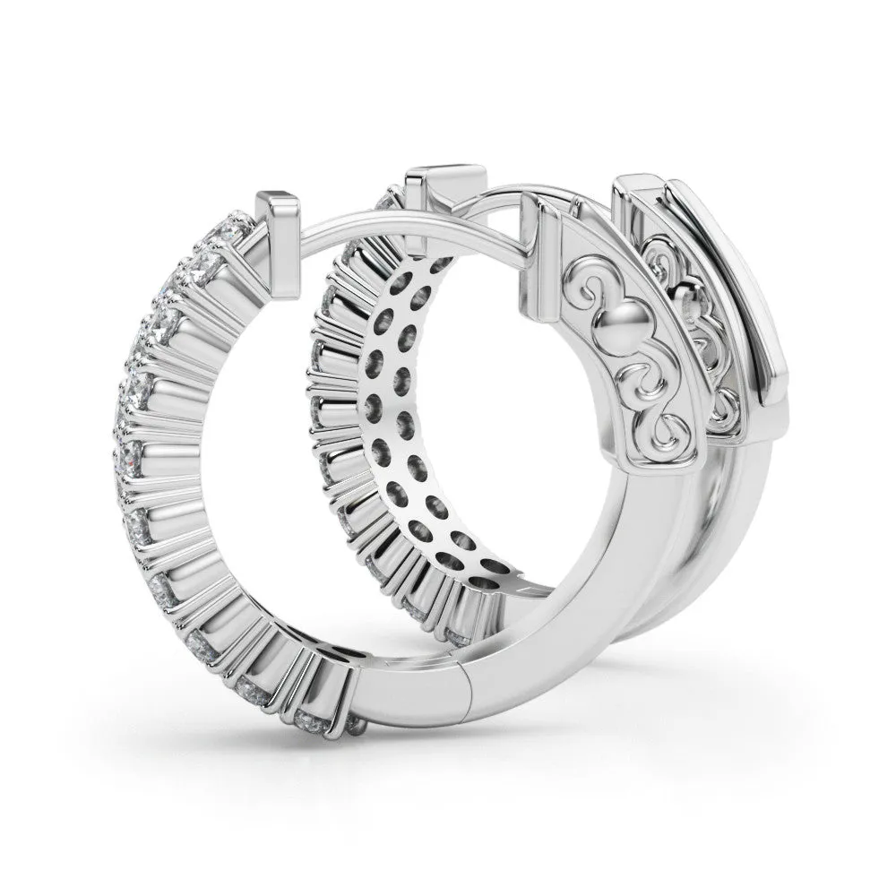 Pave Round Diamond Hoop Earrings with Channel Band and Shared Prong Setting Silver