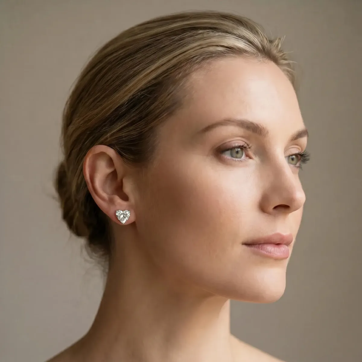 Heart Cut Diamond Stud Earrings Platinum