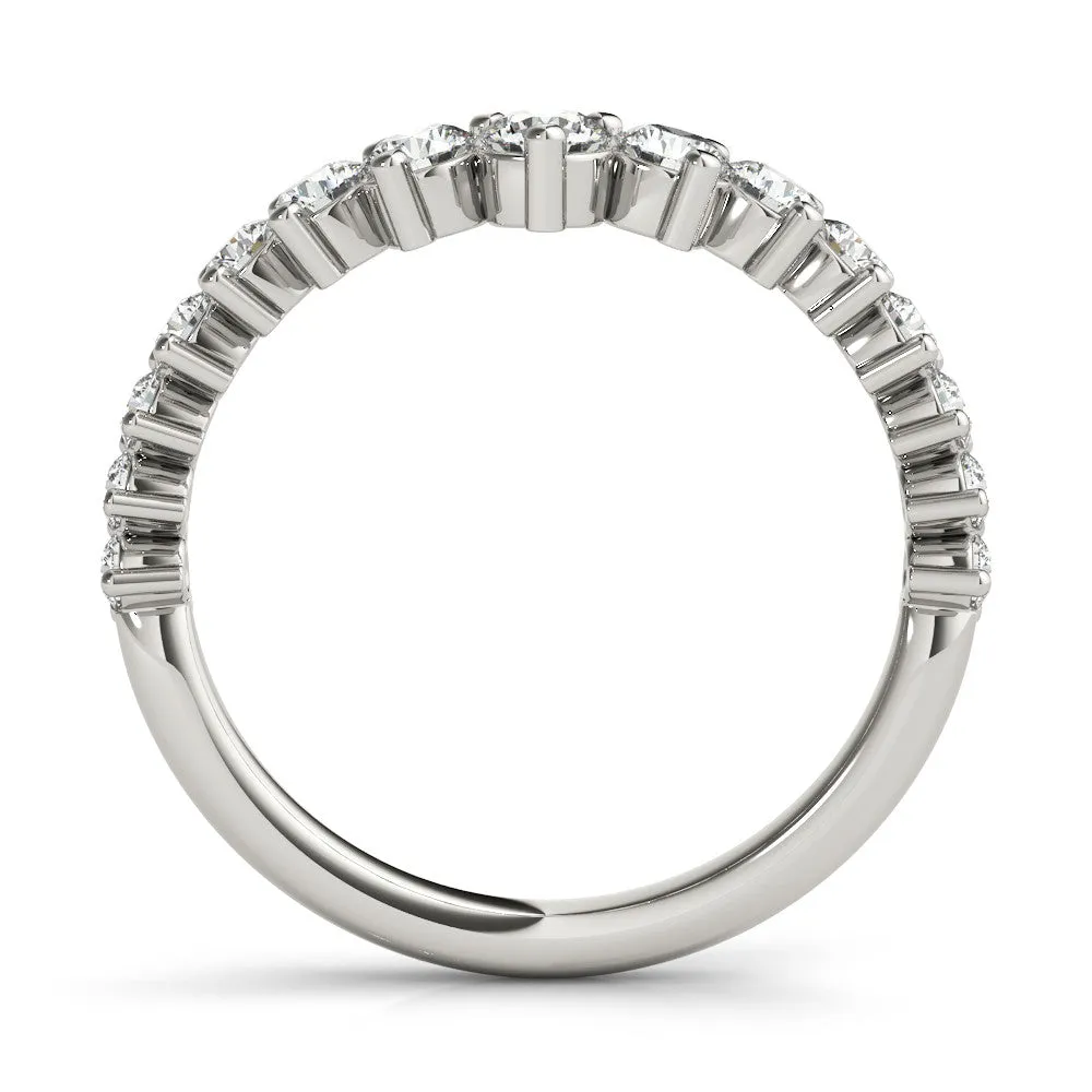 Round Diamond Prong Set White Gold Curved Band Silver