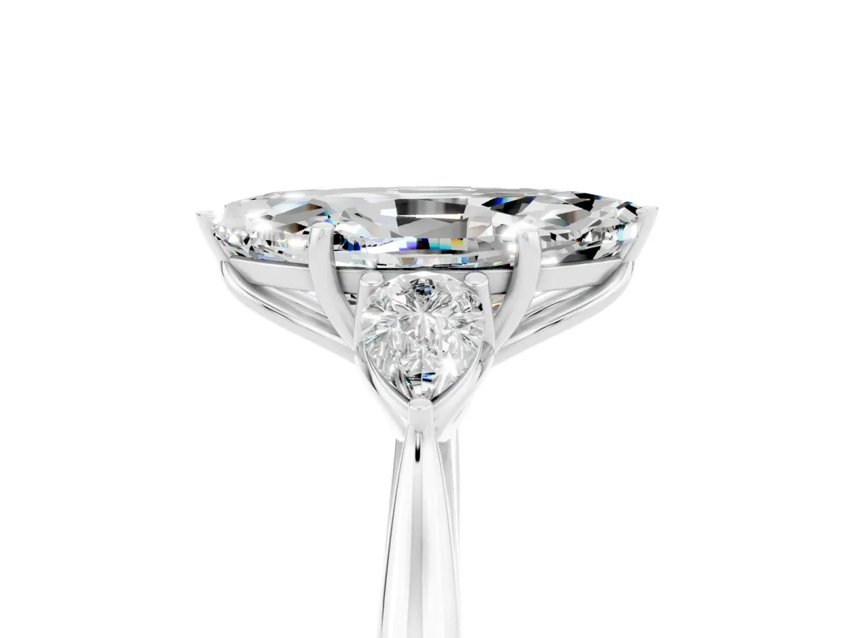 Marquise Cut Moissanite Three-Stone Ring with Pear Side Stones and Prong Setting White gold