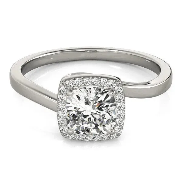 Cushion Cut Halo Solitaire Engagement Ring with Round Diamond and Four-Prong Setting Silver