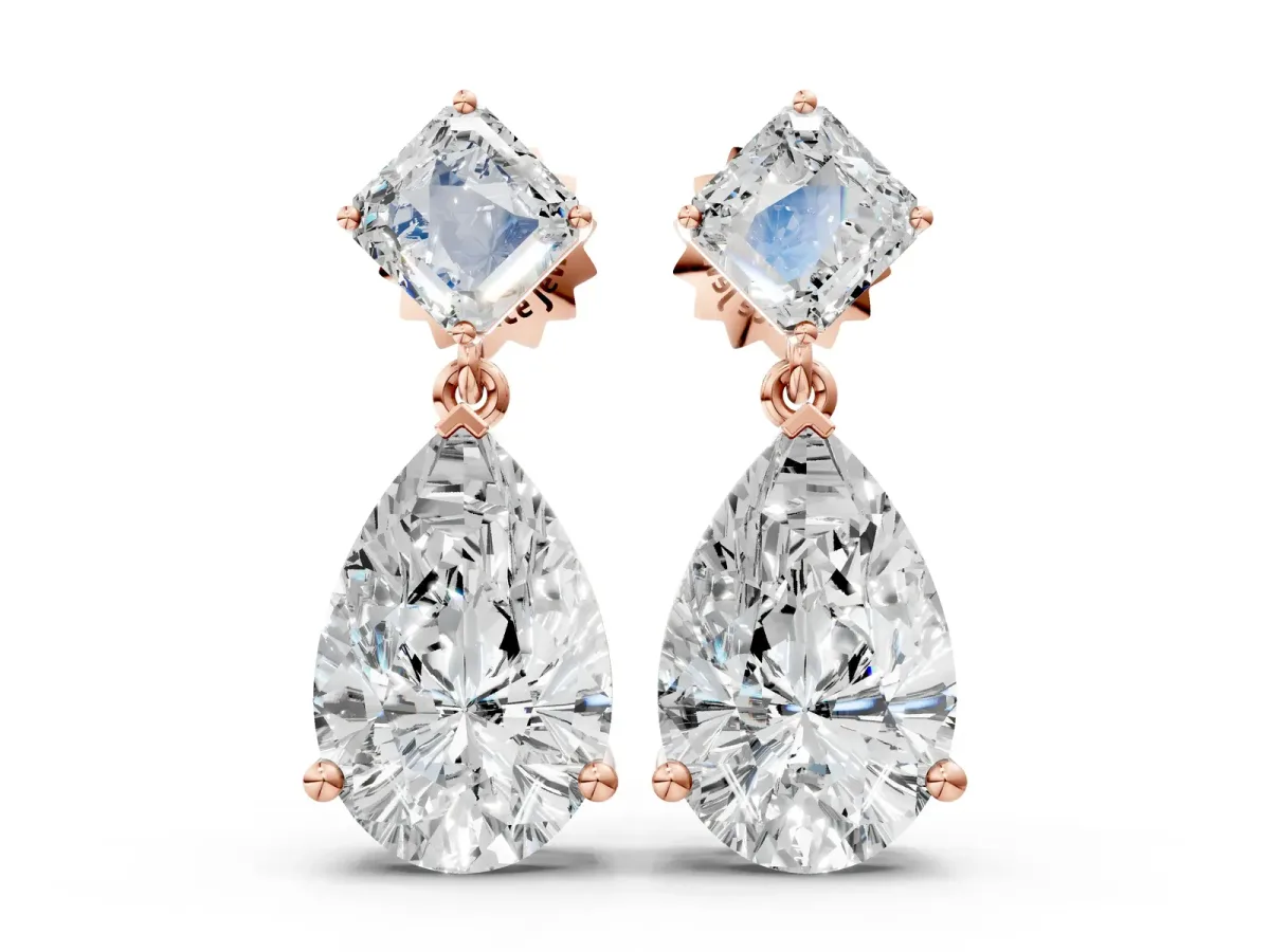 Princess and Pear Diamond Drop Earrings Rose gold