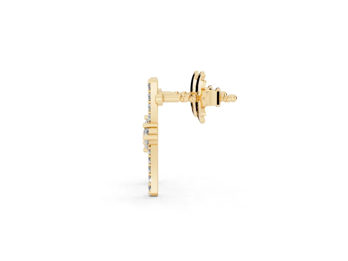 Round Diamond Two Stone Bypass Stud Earrings Yellow gold