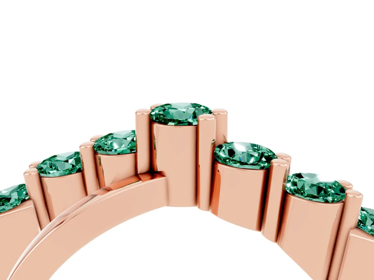 Round Green Sapphire Prong-Set Crossover Band Rose gold