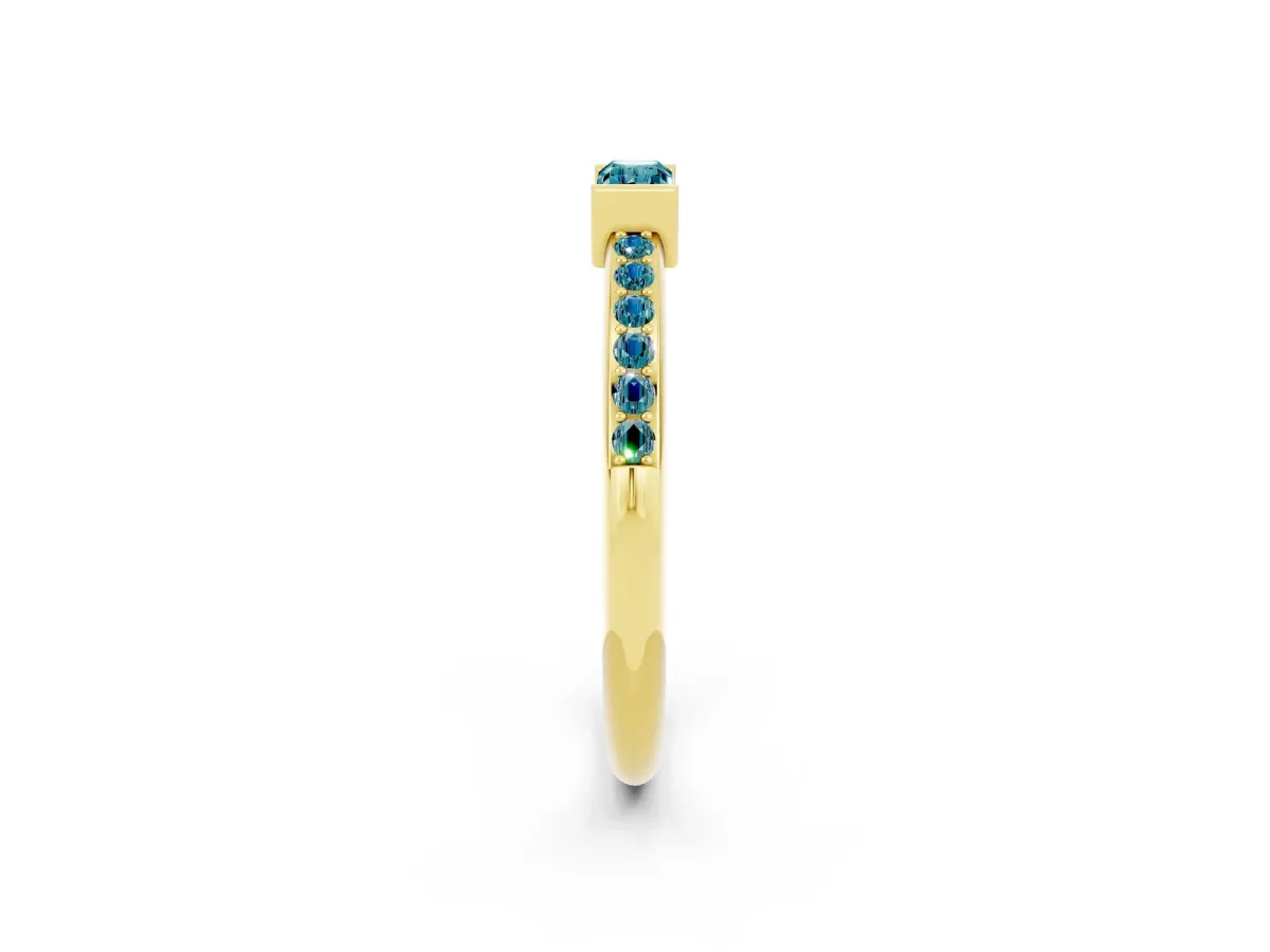 Baguette Blue Topaz Pavé Band with Bar Setting Yellow gold