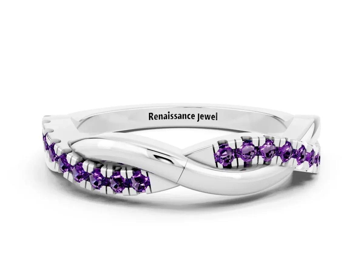 Round Amethyst Twisted Infinity Band with Prong Setting Platinum