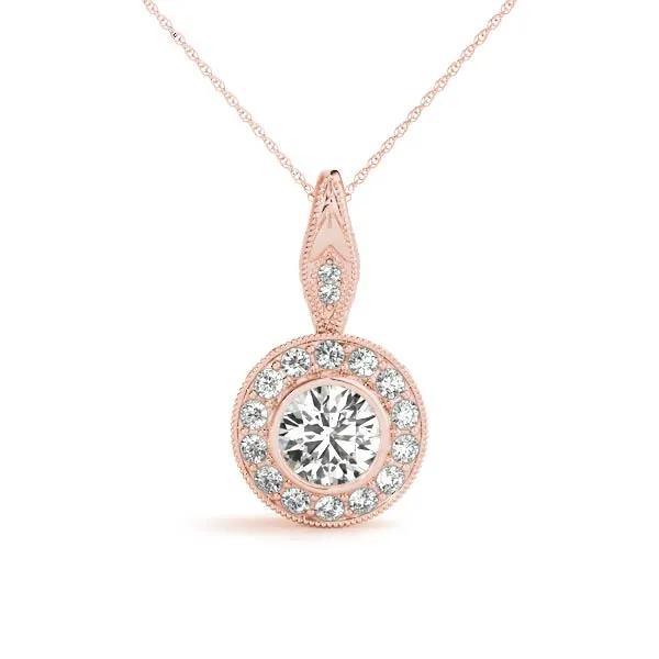 Round Halo Bezel Set Pendant Rose gold