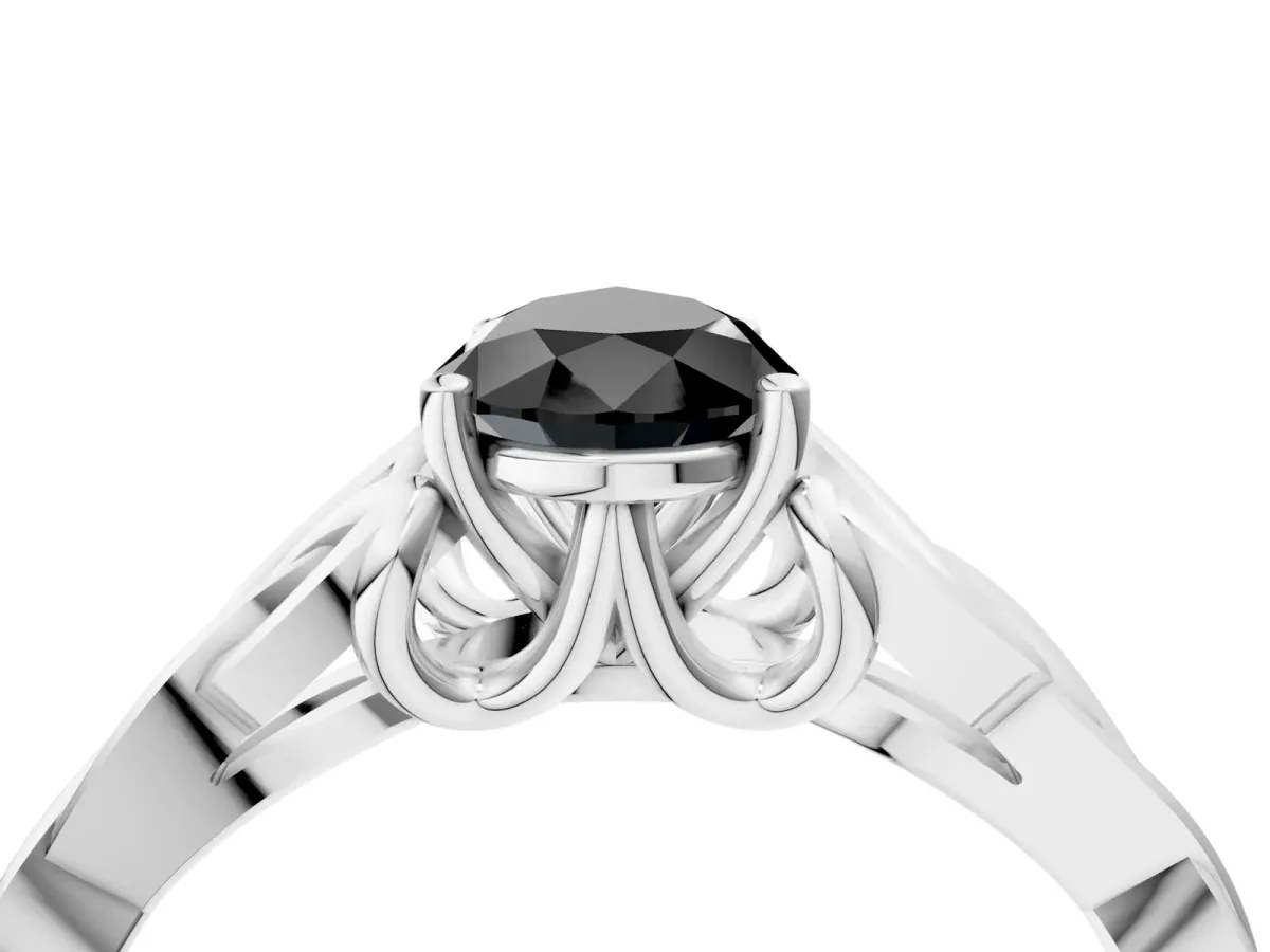 Fancy Black Pear Cut Diamond Solitaire Engagement Ring with Celtic Knot Band and Four-Prong Setting Silver