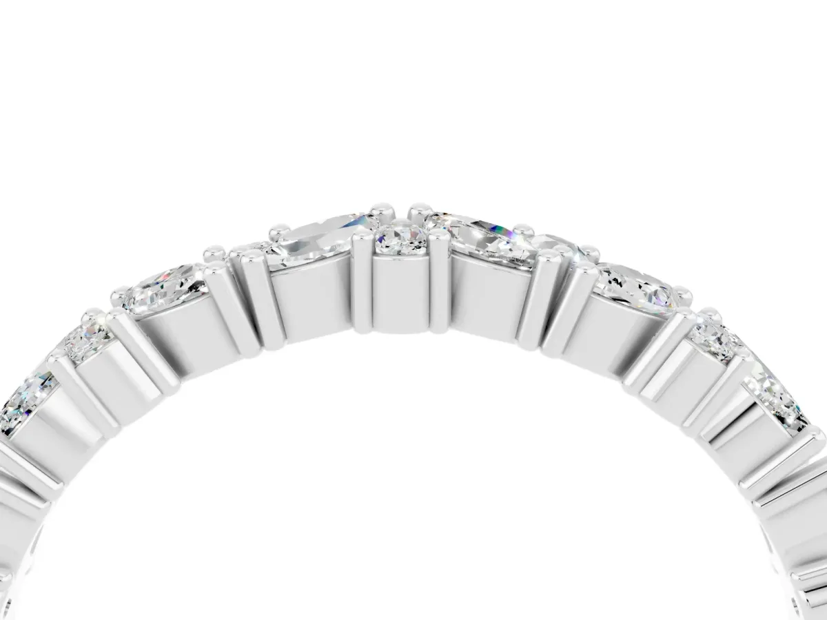 Marquise and Round Moissanite Vine Eternity Band with Prong Setting Silver