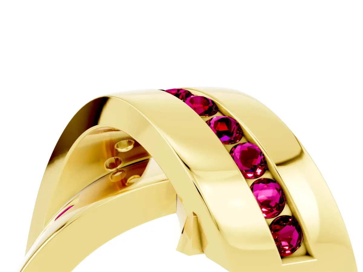 Pavé Round Garnet Crossover Band with Channel Setting Yellow gold