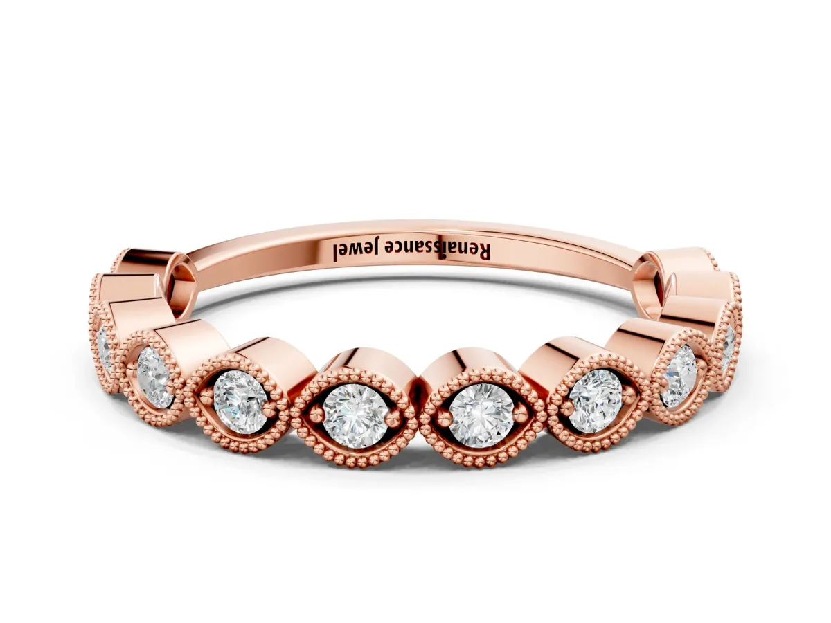 Milgrain Marquise Diamond Eternity Band with Bezel Setting Rose gold