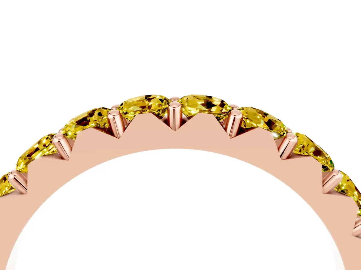 Round Yellow Sapphire Half Eternity Band with Classic Prong Setting Rose gold