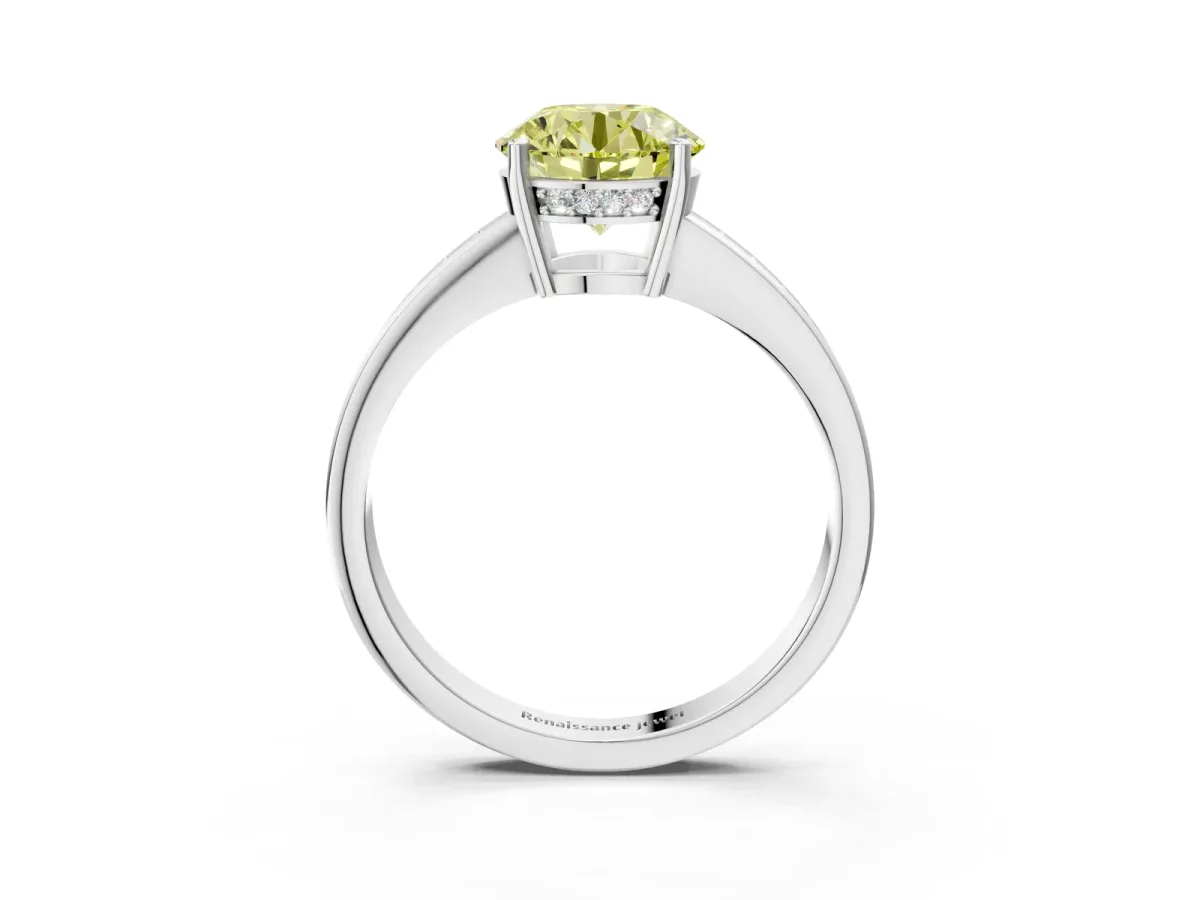 Fancy Yellow Asscher Cut Solitaire Pavé Band Prong Setting Ring Platinum