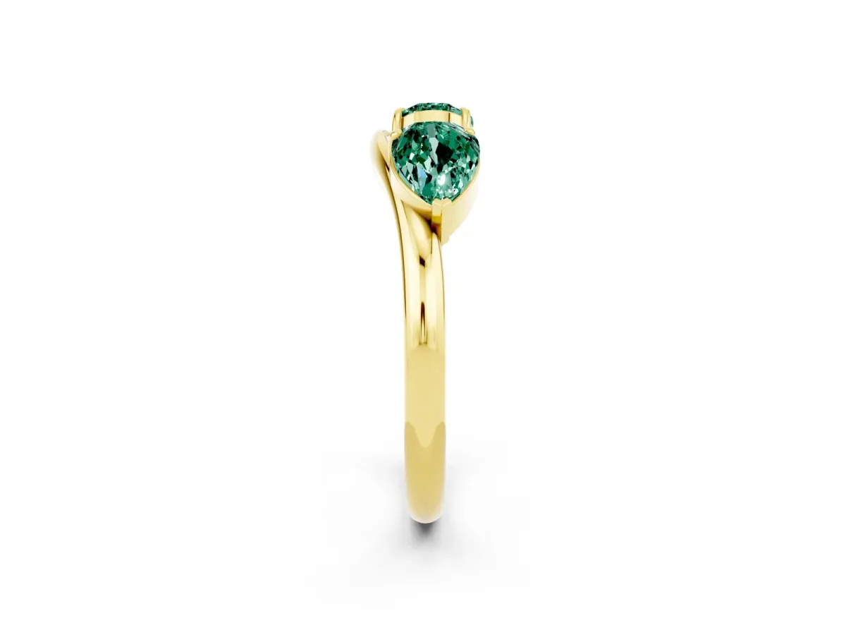 Two-Stone Pear Green Sapphire Bypass Ring with Prong Setting Yellow gold
