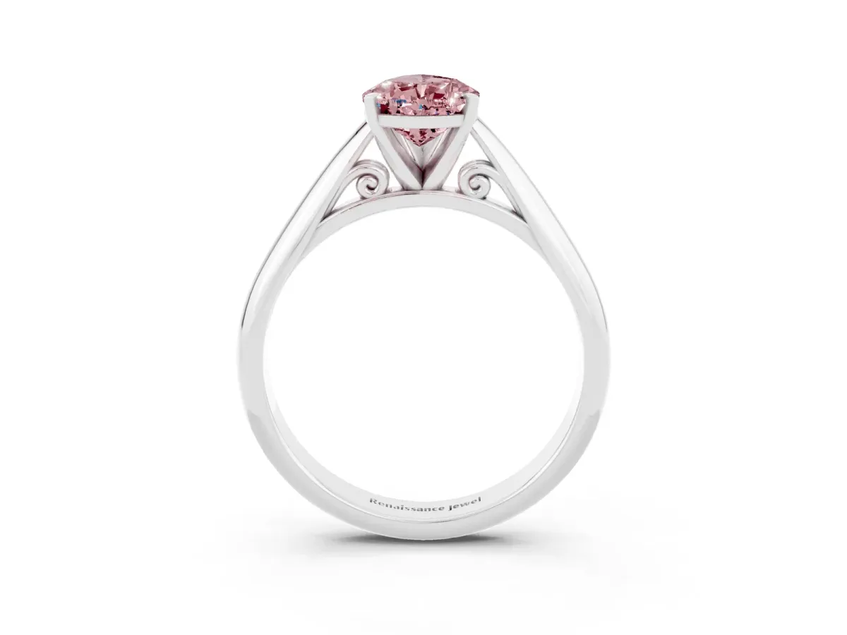 Pear Cut Morganite Solitaire Engagement Ring with Cathedral Setting and Four-Prong Mount White gold