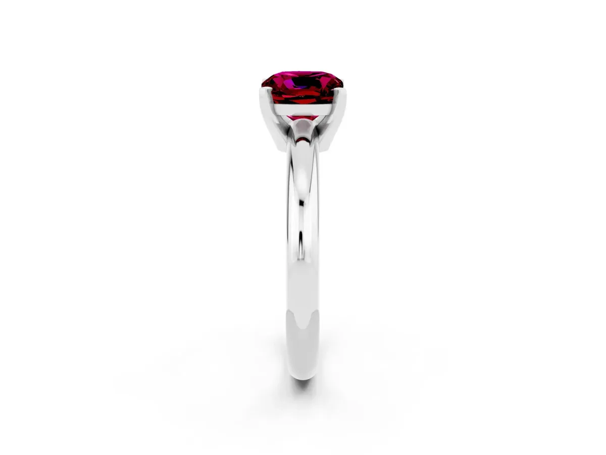 Cushion Cut Garnet Solitaire Engagement Ring with Round Band and Four-Prong Setting Silver