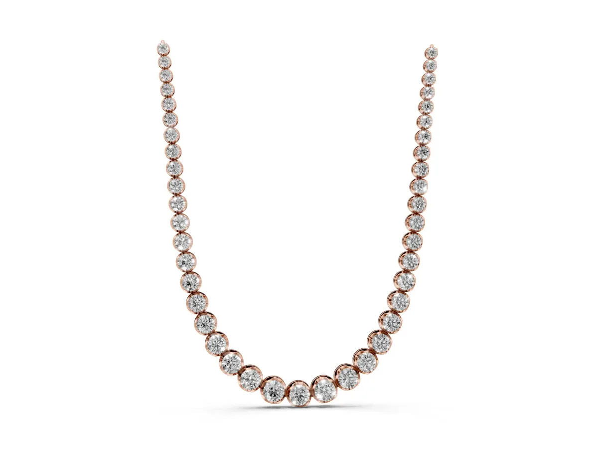Round Diamond Tennis Necklace with Bezel Setting and Prong Setting Rose gold
