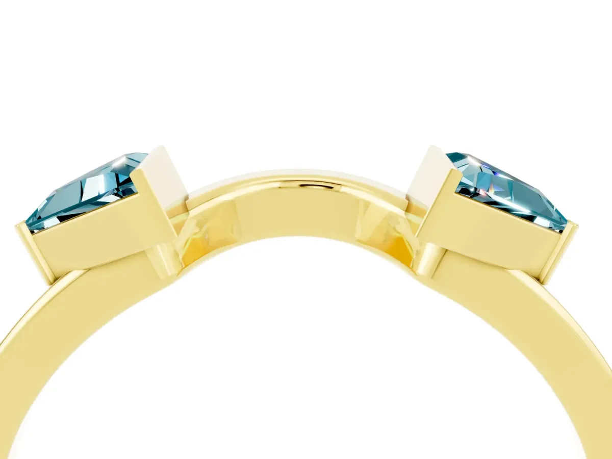 Trillion Blue Topaz Open Band Ring with Bezel Setting Yellow gold