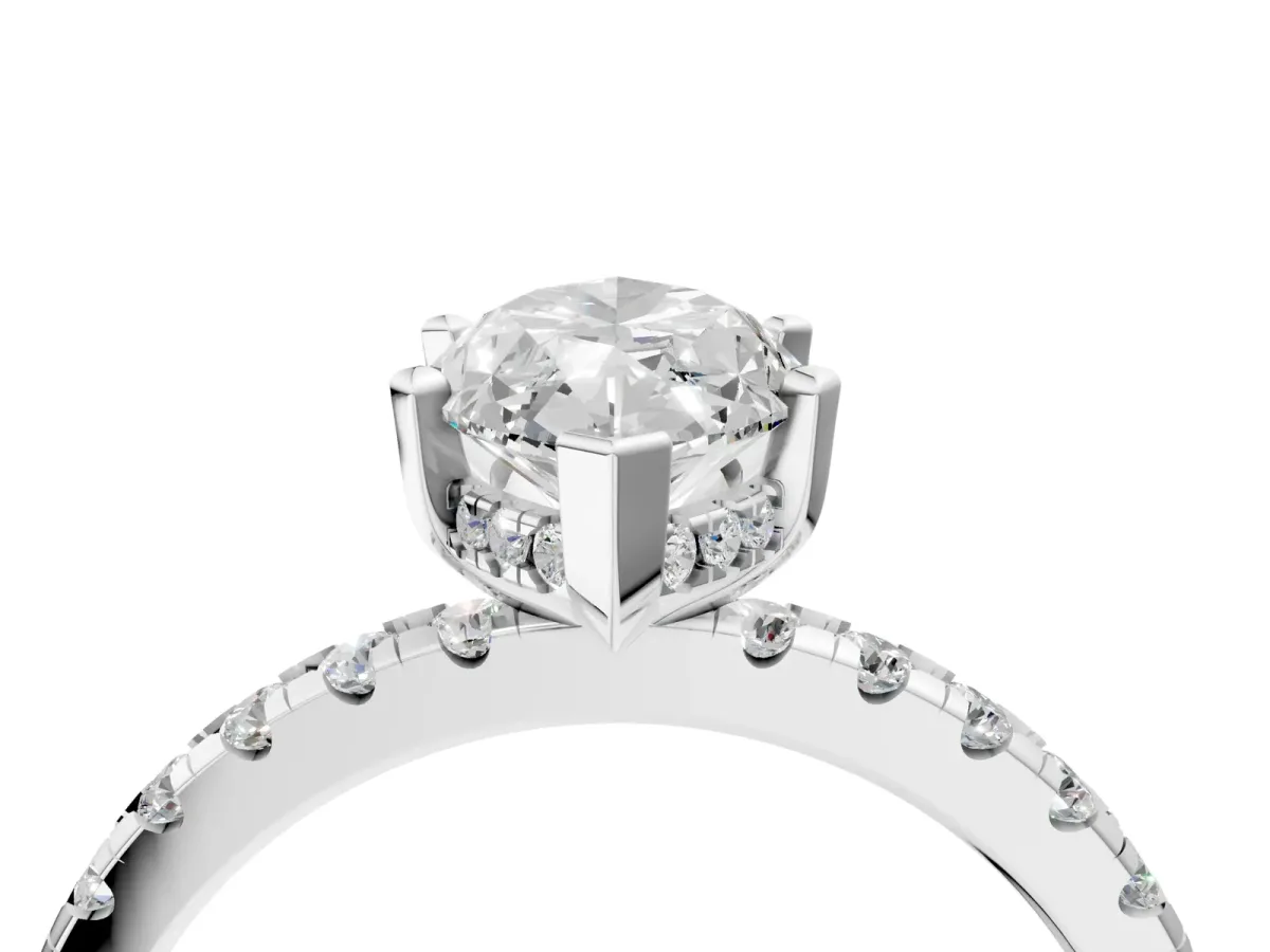 Marquise Cut Diamond Solitaire Ring with Round Pavé Band and Four-Prong Setting Silver