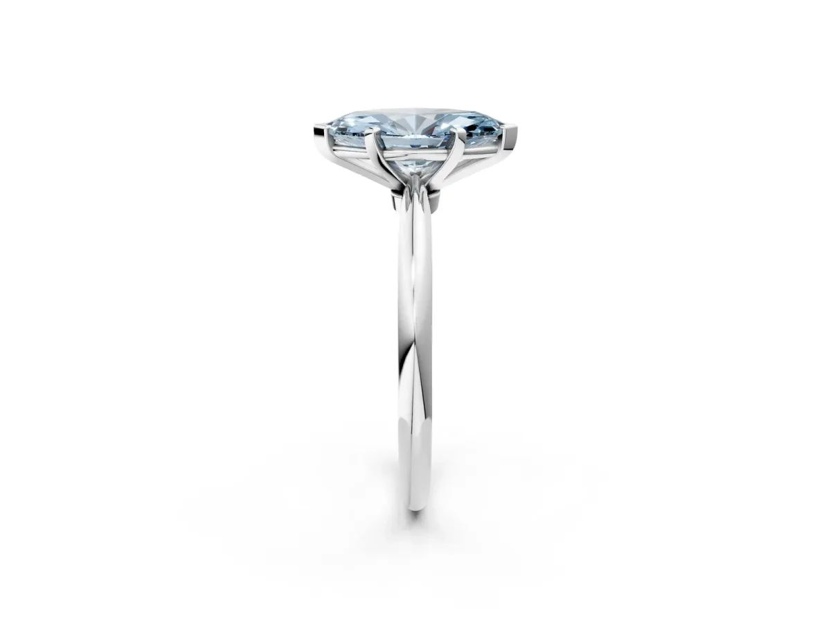 Fancy Blue Marquise Cut Diamond Solitaire Ring with Six-Prong Setting and Classic Band Silver