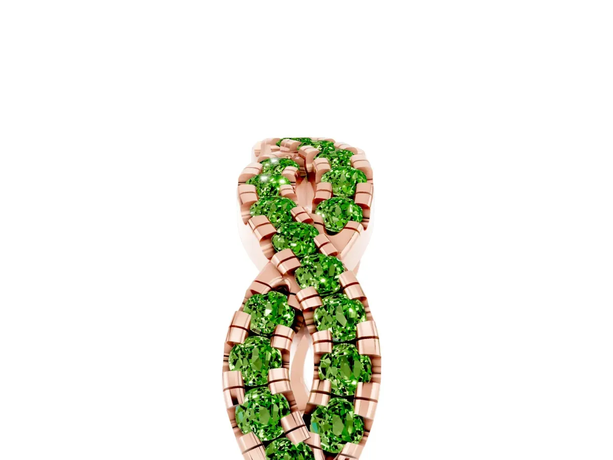Round Peridot Twisted Eternity Band with Pavé and Shared Prong Setting Rose gold