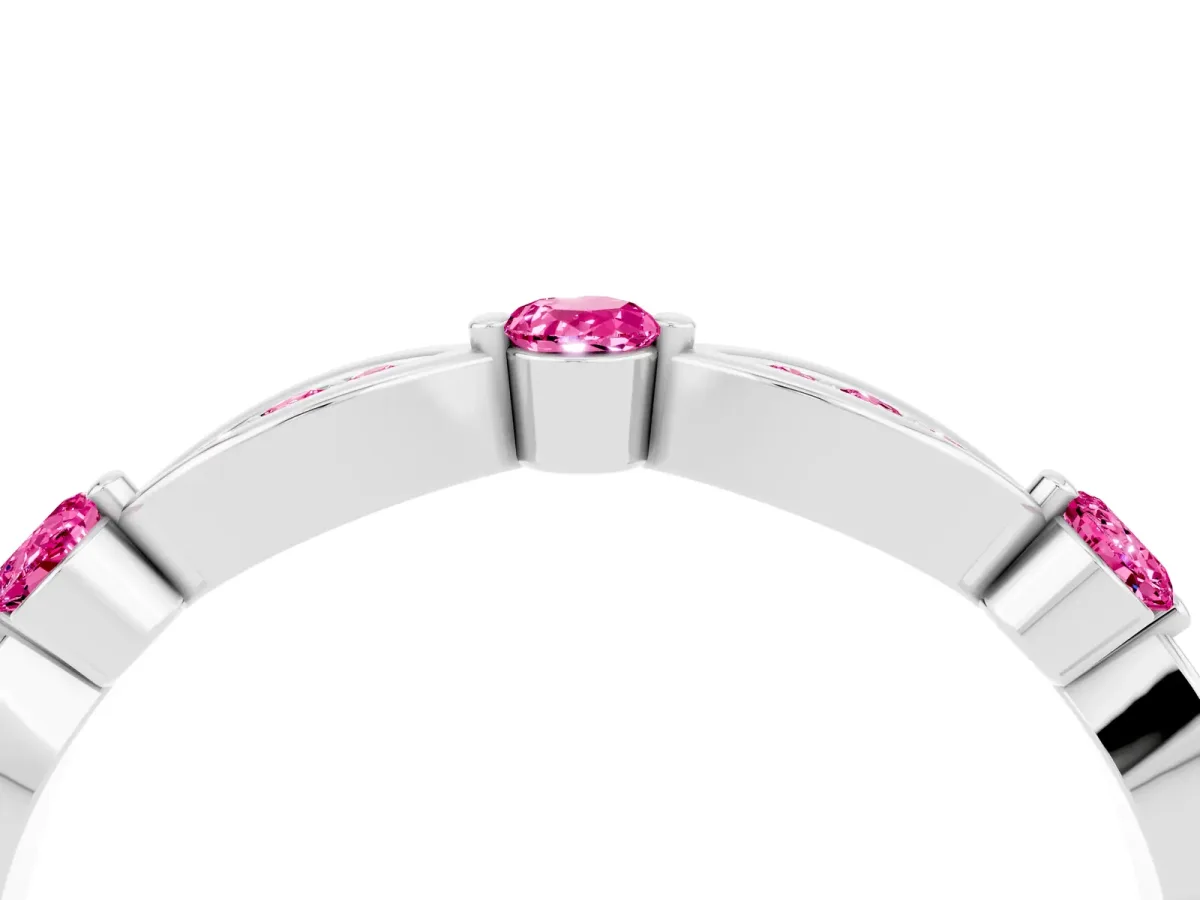Marquise and Round Pink Sapphire Milgrain Band with Bezel Setting Silver